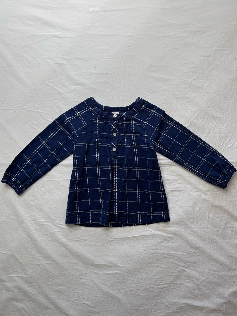 Carter's - Navy Plaid Button-Up Long-Sleeve Top